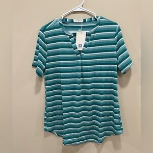Bulotus Women's Top V Neck Short Sleeve Size L , Green